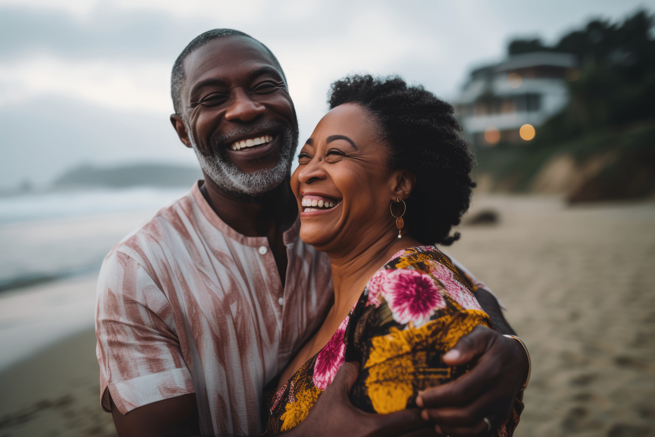 couple smiling on beach